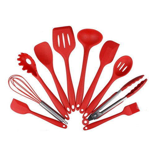 Kitchen Silicone Non-stick Cooking Spoon Spatula Ladle Egg Beaters Utensils Dinnerware Set Cooking Tools Accessories Supplies