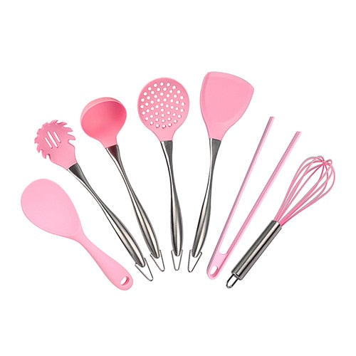 Kitchen Silicone Non-stick Cooking Spoon Spatula Ladle Egg Beaters Utensils Dinnerware Set Cooking Tools Accessories Supplies