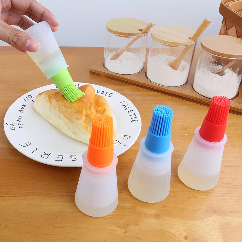 1pc Silicone Oil Bottle with Brush for BBQ Barbecue Oil Dispenser Bottles Cooking Baking Pancake Tools Kitchen Accessories