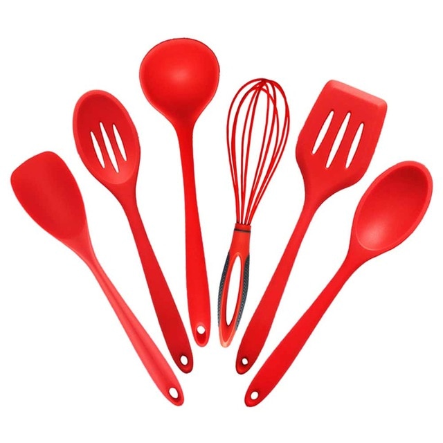 Red Cooking Utensils 5 or 6 or 10 pcs Heat-Resistant Silicone Kitchen Cooking Tools Baking Cookware Gadgets Spatula Spoon Set